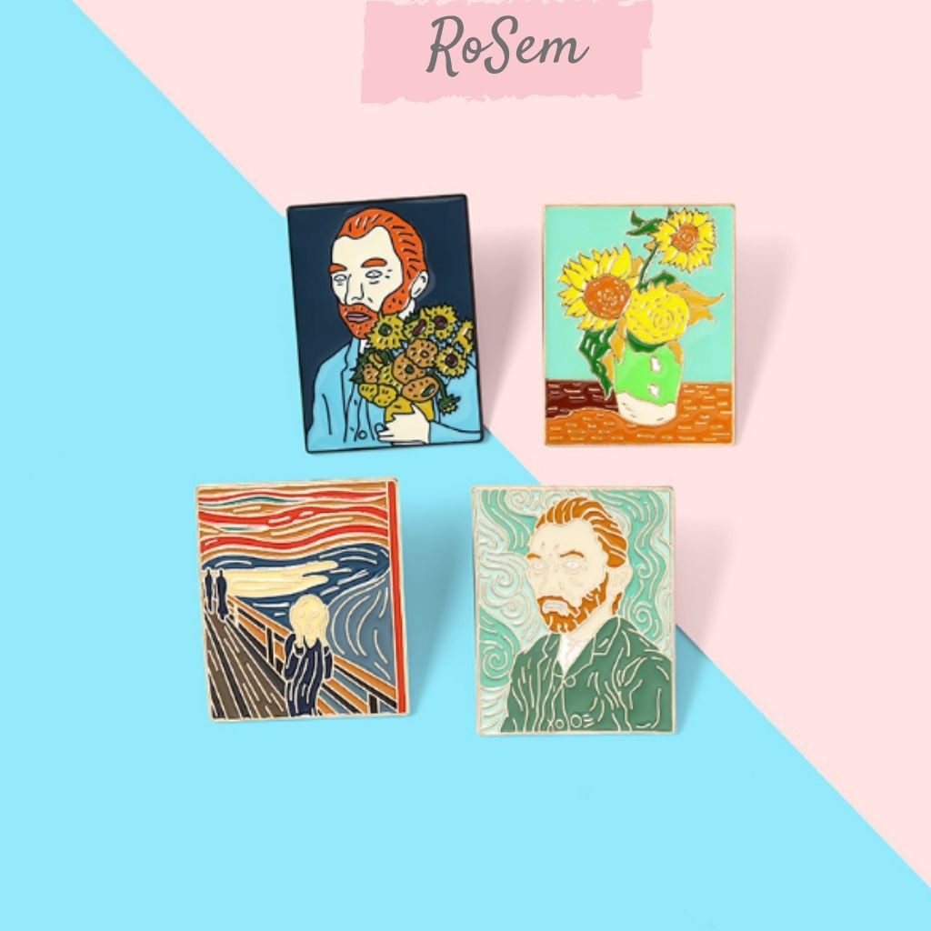 Pin cài áo, huy hiệu, ghim cài áo, mũ, balo, túi xách hình tranh sơn dầu Van Gogh thiết kế cao cấp