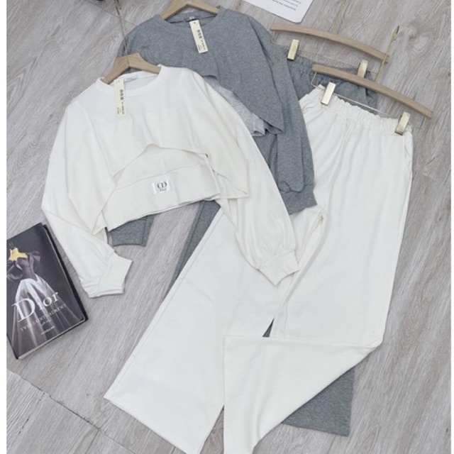 Set Bộ Thu Đông 3 Món Áo Croptop Mix Quần Ống Rộng