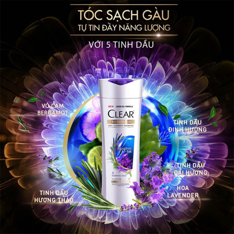 Dầu gội sạch gàu Clear Botanique 5 tinh dầu 180g (175ml) dành cho da đầu khô