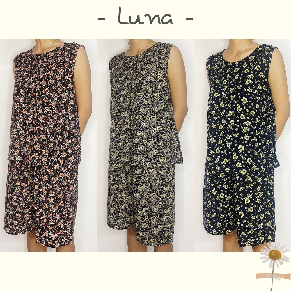 Đồ bộ trung niên mặc nhà cho mẹ, cho bà, cho người già vải tole lanh thoáng mát quần lửng áo sát nách LUNA - HÀNG MỚI VỀ