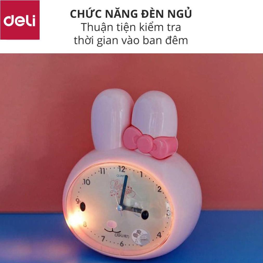 Đồng hồ báo thức thỏ hoạt hình Deli - Trắng/ Xanh/ Hồng - 8803 [Deli]