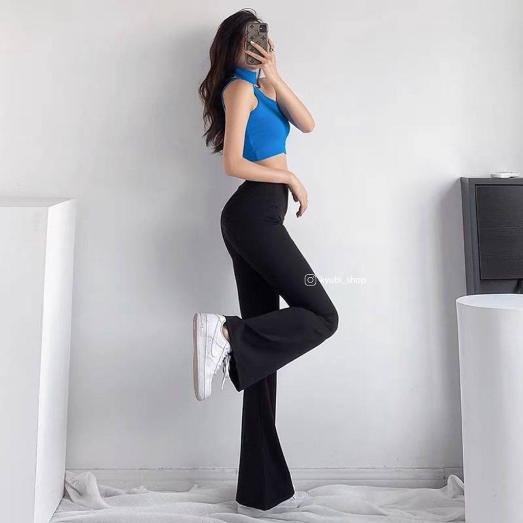 Quần ống loe nữ KYUBI cạp lưng cao dáng dài form ôm legging tôn dáng co giãn 4 chiều đi học đi chơi công sở - QIN83