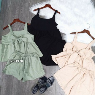 SET ÁO 2 DÂY ĐŨI CỘT NƠ LƯNG QUẦN SHORT