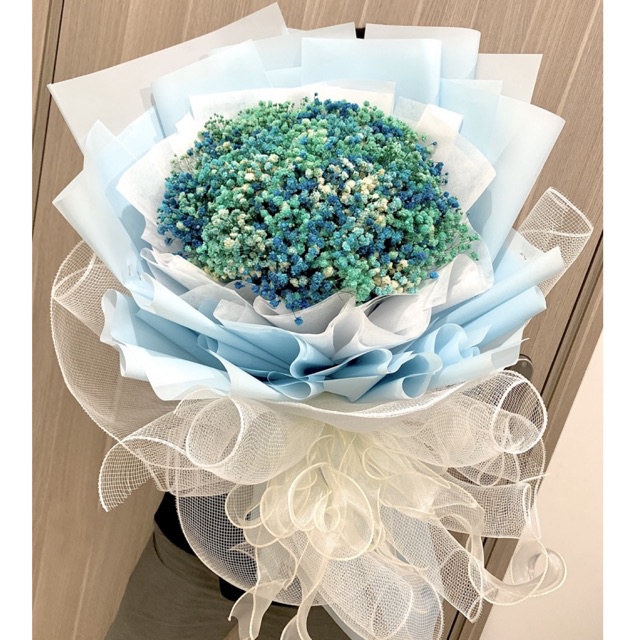 Bó hoa baby xanh dương mix xanh mint quà tặng sieu xinh, bó to ôm che người quà tặng độc đáo