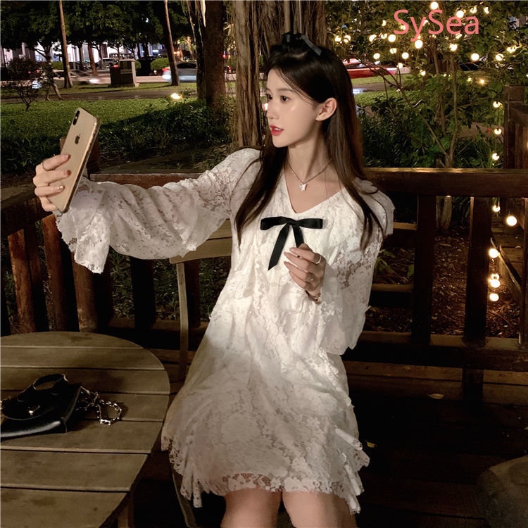 Đầm Cổ Chữ V Phối Ren Quyến Rũ Thời Trang Mùa Hè Theo Phong Cách Pháp Cho Nữ