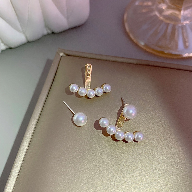 Cặp bông tai đính hạt ngọc trai thân màu vàng phong cách thanh lịch dành cho nữ