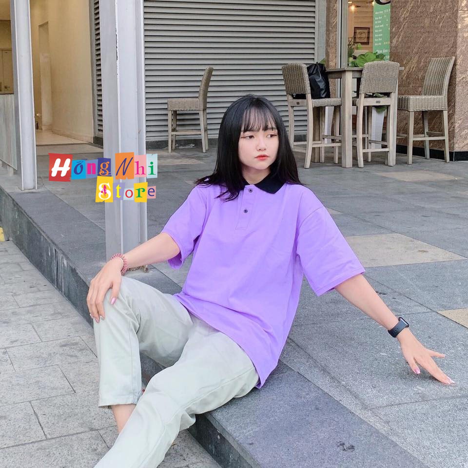 ÁO THUN POLO PHỐI CỔ TAY LỠ MÀU TÍM - ÁO POLO MIX UNISEX PURPLE - MM