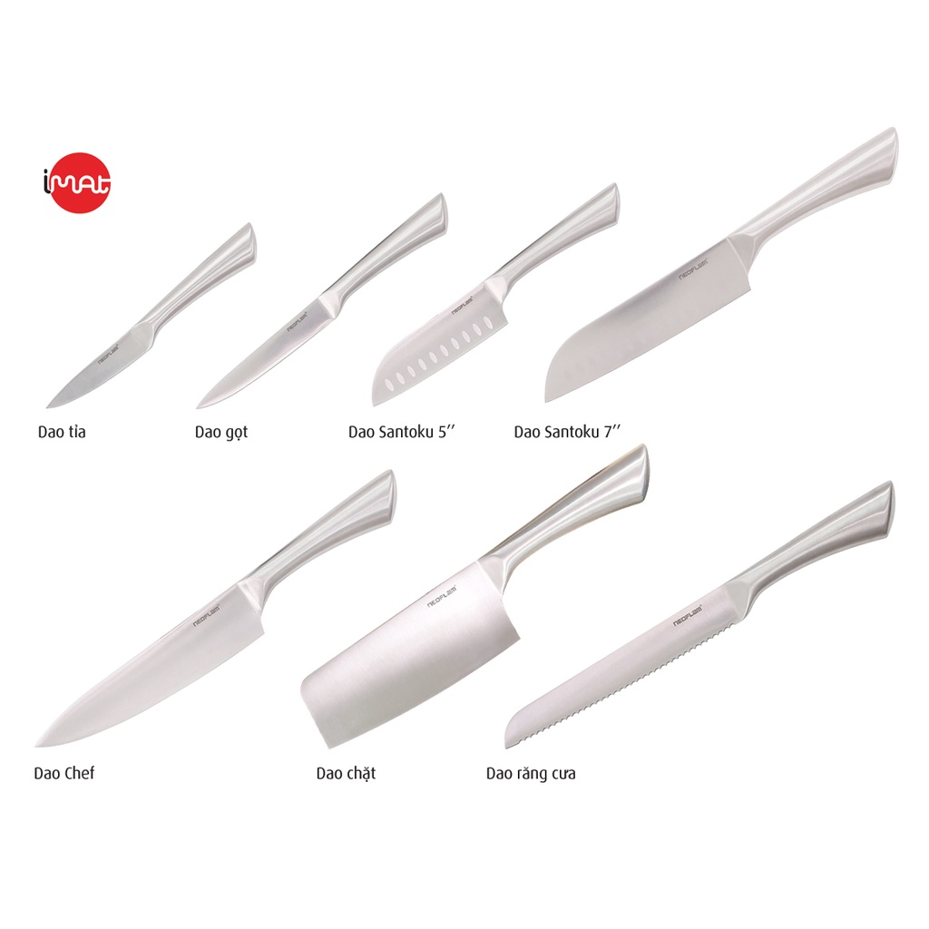 Bộ dao nhà bếp chính hãng Neoflam Hàn Quốc, dao làm bằng Inox 430, lưỡi thép Cacbon 3CR14 chống mài mòn, độ sắc cao