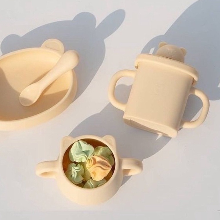 Cốc uống nước Silicon - Bear Spout Cup  có nắp cho bé tập uống silicon Chính hãng Bluemama Hàn Quốc