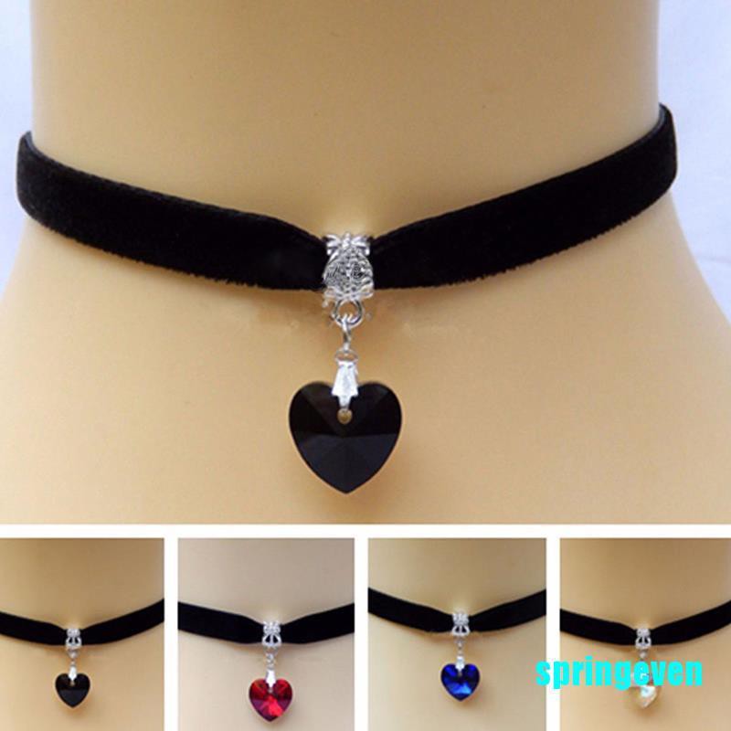 1 Vòng Cổ Choker Dây Nhung Mặt Hình Trái Tim Phong Cách Retro 80 90s