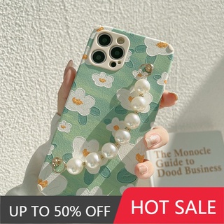 Iphone Vỏ Điện Thoại Vỏ Sò Vỏ Bảo VệPhone Case Mint Green Flower 12pro Max Apple IPhone 11 Pearl Chain XS/8 Is Suitable Hình Ảnh Hoạt Hình