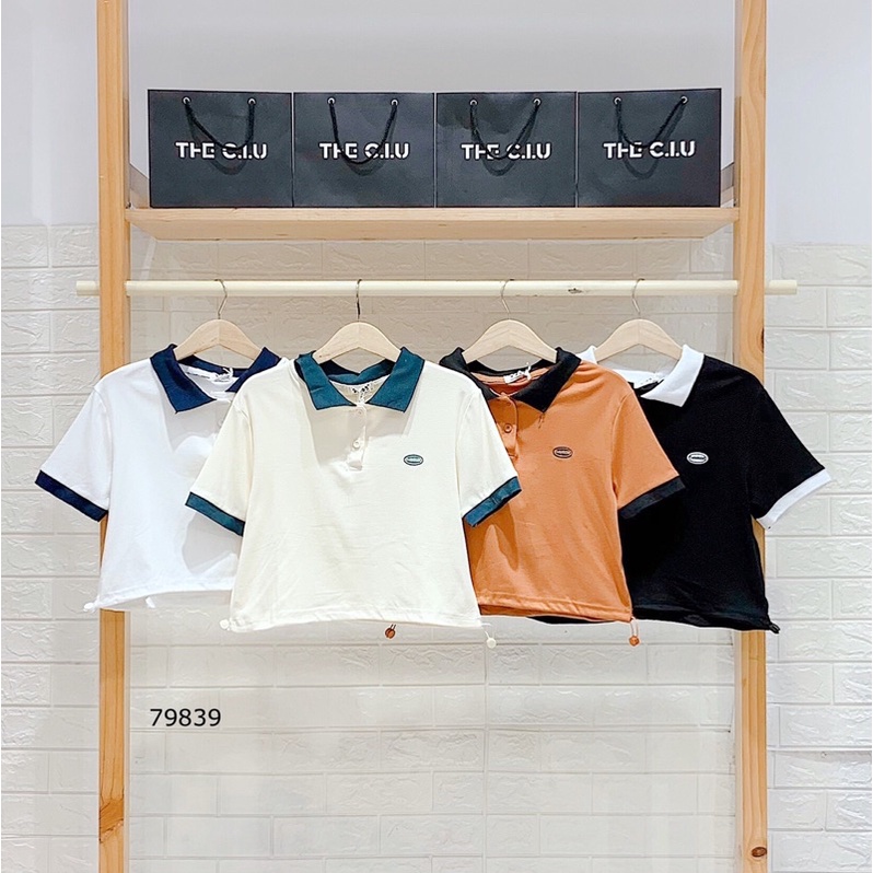 Áo thun polo croptop rút dây Cvanrose 79839