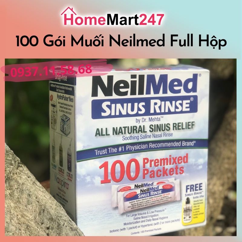 MUỐI RỬA MŨI NEILMED 100 GÓI NGUYÊN HỘP CHÍNH HÃNG MỸ DATE MỚI NHẤT