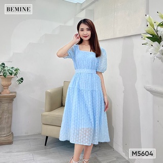 Đầm cổ vuông tay bồng nơ rời bemine m5604
