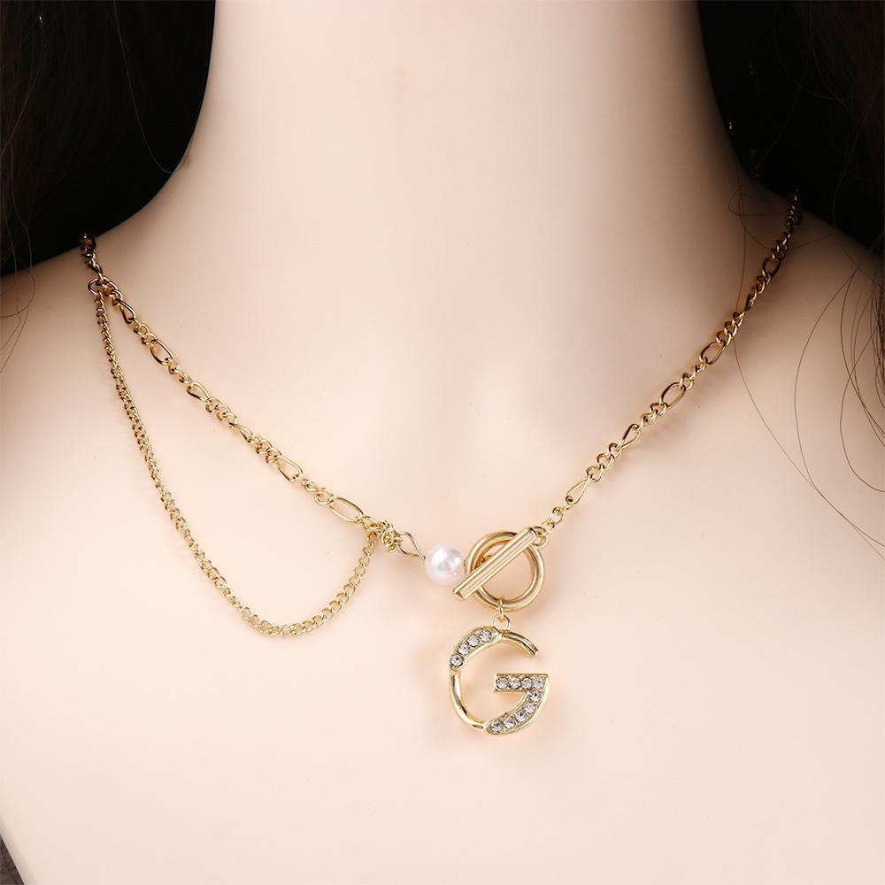 AROMA Vòng Cổ Choker Thiết Kế Dạng Chữ G Đính Đá Nhân Tạo Thời Trang Cho Nam Nữ