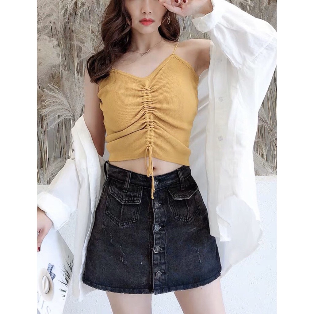 Áo 2 dây thun gân kiểu phối rút ngực cực sexy ngày hè