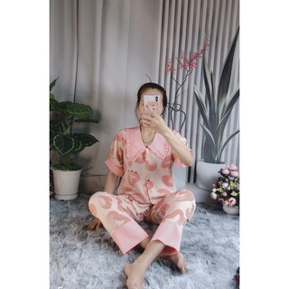 Pizama Mango Tay ngắn quần dài cổ phối