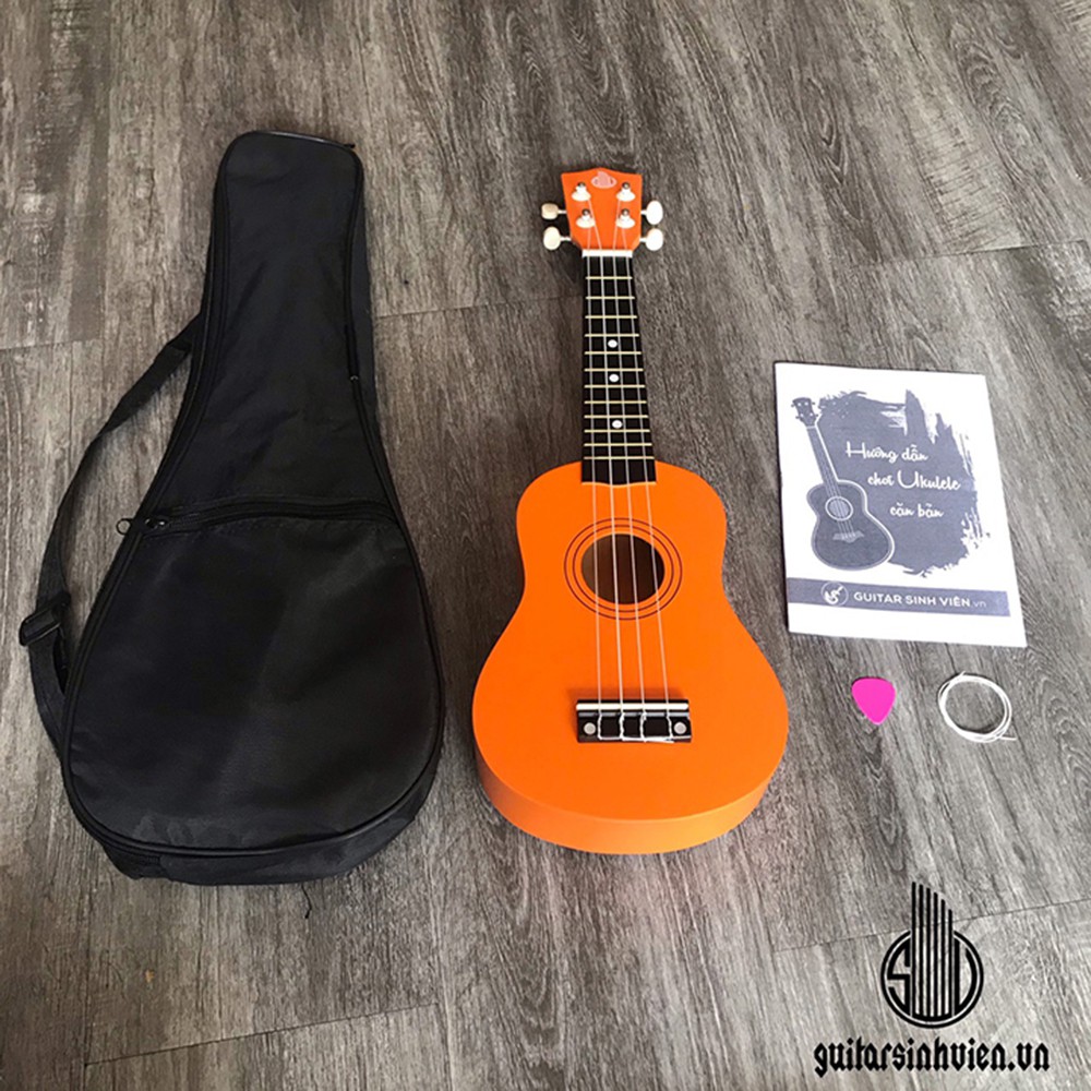 Đàn ukulele full gỗ size soprano màu cam - tặng 4 phụ kiện cơ bản