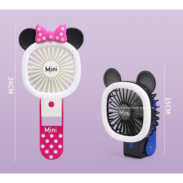 Quạt gập Mini Fan V60 cầm tay có đèn sáng tích điện dung lượng 500mAh