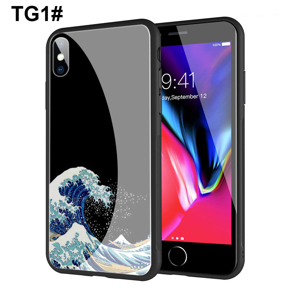 Ốp Điện Thoại Mặt Kính Cường Lực Họa Tiết Sóng Biển Cho Iphone Xr Xs Max 7 8 6s 6 Plus 7 + 8 + 5 5s Se 2020 Ablu157