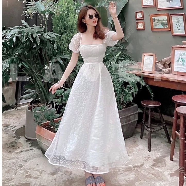 Đầm maxi đi biển ren phồng nổi - Maxi Ngọc Lan