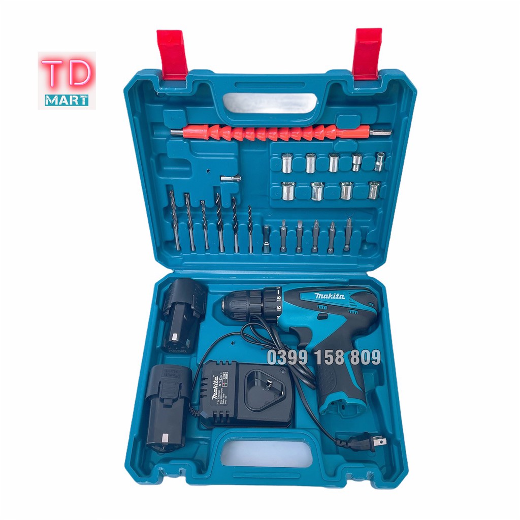 Máy khoan bắt vít cầm tay dùng pin 12V Makita Tặng kèm hộp 24 chi tiết