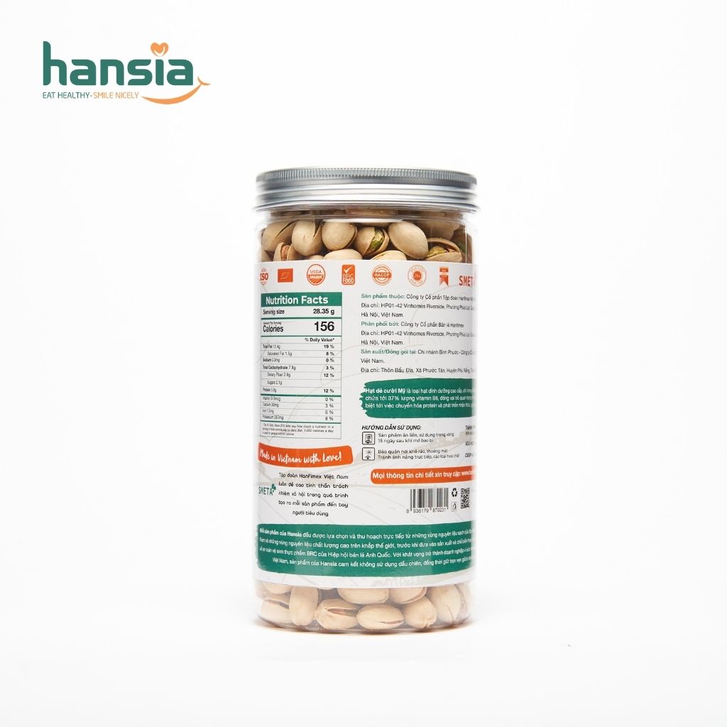 Hạt Dẻ Cười Mỹ Organic HANSIA Chứa Nhiều Chất Xơ Và Protein Tốt Cho Mọi Lứa Tuổi, Thơm Ngon, Béo Ngậy Hộp 250g - 500g