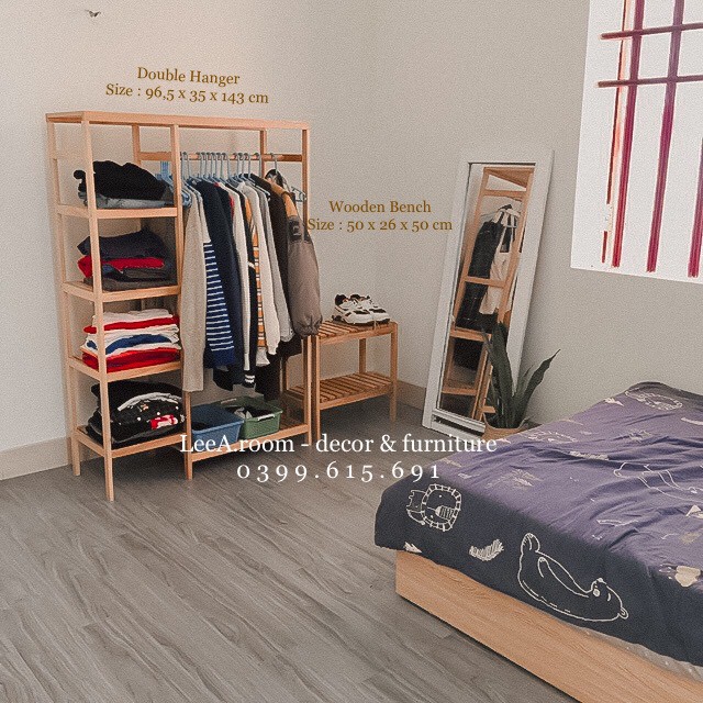 Kệ Treo Quần Áo Gỗ Cao Cấp Double Hanger - Màu Gỗ Tự Nhiên | BigBuy360 - bigbuy360.vn