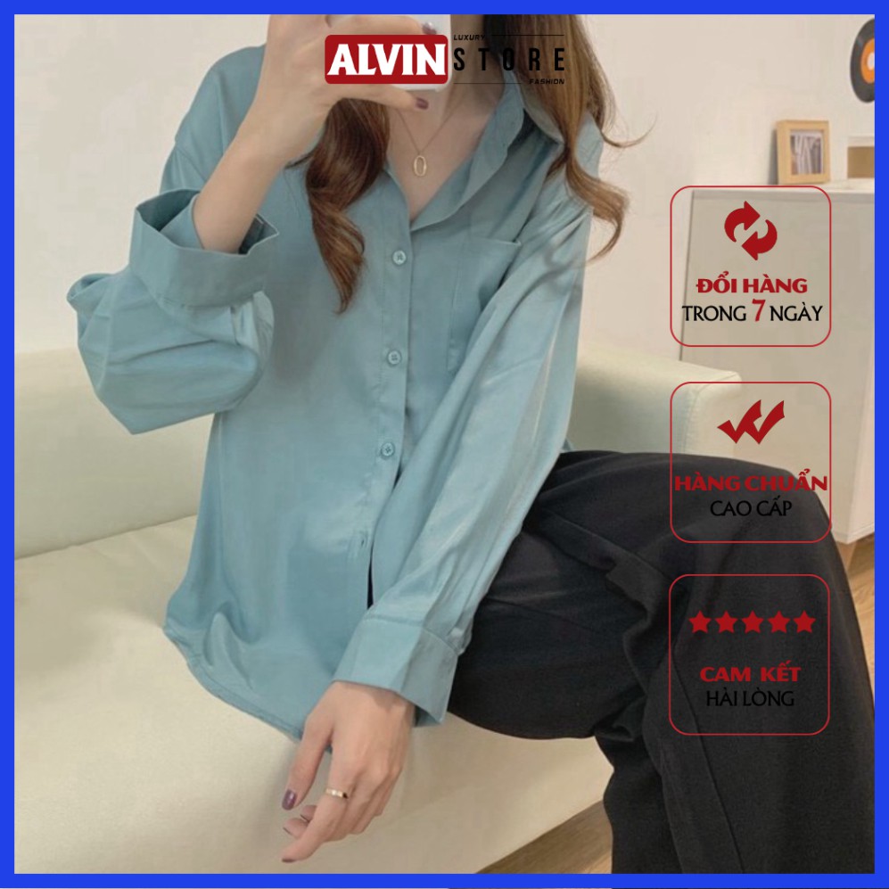 [SALE OFF] Áo Sơ Mi Nữ Tay Dài Form Rộng💖Alvin Store💖 Sơ Mi Nữ Hàn Quốc - Thiết Kế Cổ Polo - (Có Túi) 1000