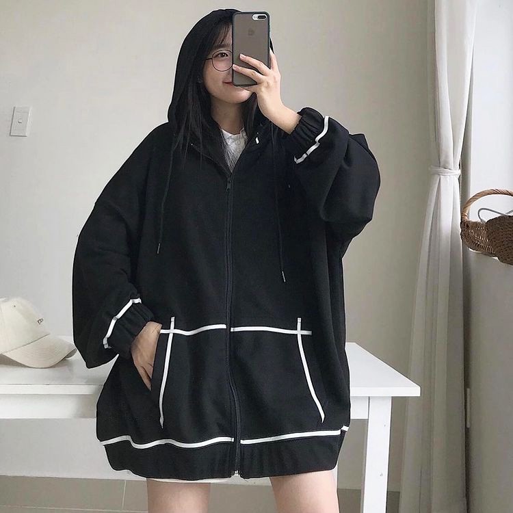 Áo Khoác Hoodie Zip Phối Viền Trắng - Hoodie Zip Form Rộng - Titto Closet