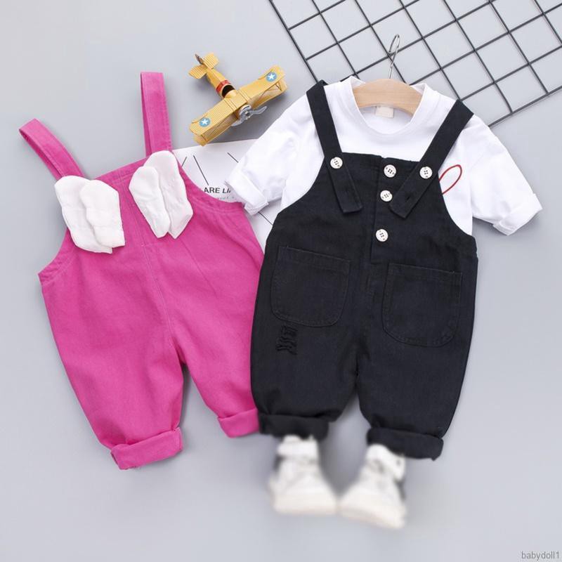 Set áo thun tay dài kèm quần yếm dễ thương cho bé