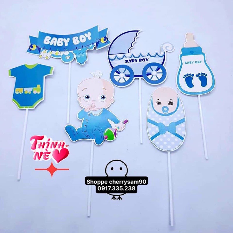 ( 1 set 6 que)Set cắm trang trí bánh sinh nhật hình baby
