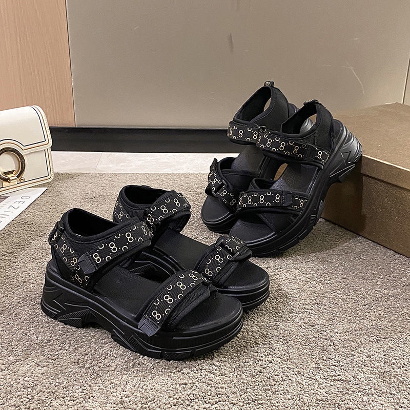 Jiashucheng Giày Sandal Đế Bệt Quai Dán Đính Đá Thời Trang Mùa Hè Dành Cho Nữ