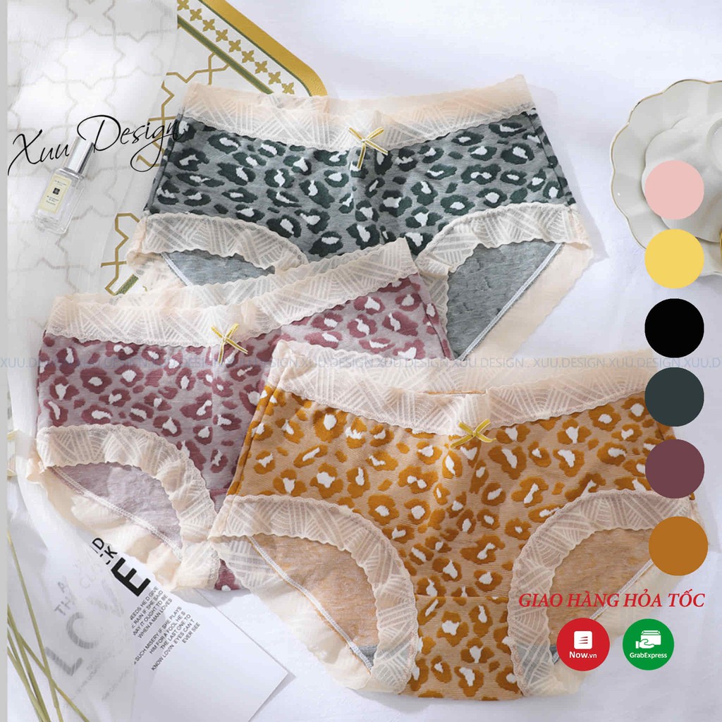 Quần Lót Cotton da báo phối ren nơ, chất liệu co dãn Xuu Design QC08