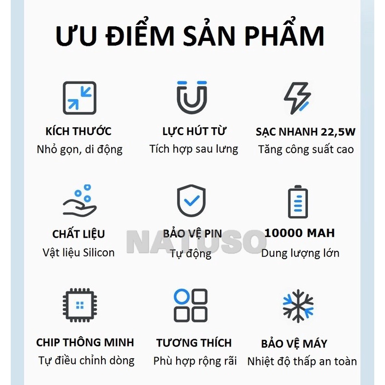 Sạc dự phòng không dây sạc nhanh pin 10000mah mini nhỏ gọn cao cấp cho từ iphone 8/X/11/12/13 – MSF2