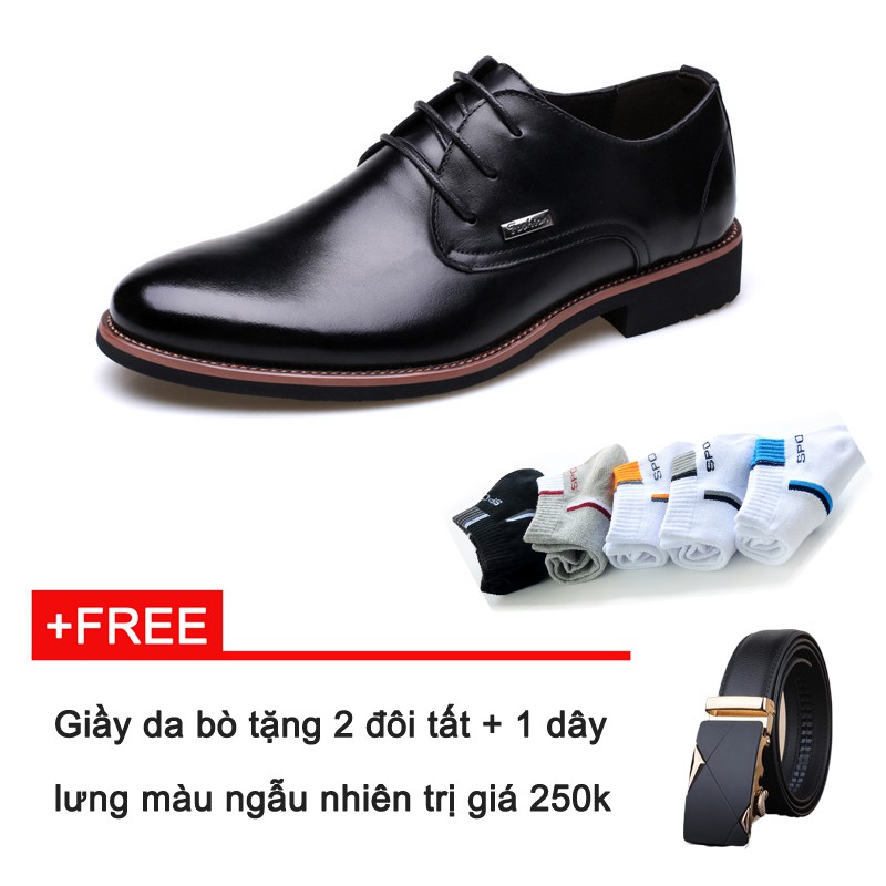 Giầy da bò công sở tặng 2 đôi tất, 1 dây lưng