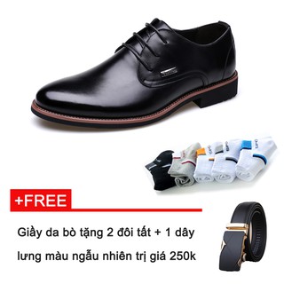 Giầy da bò công sở tặng 2 đôi tất, 1 dây lưng