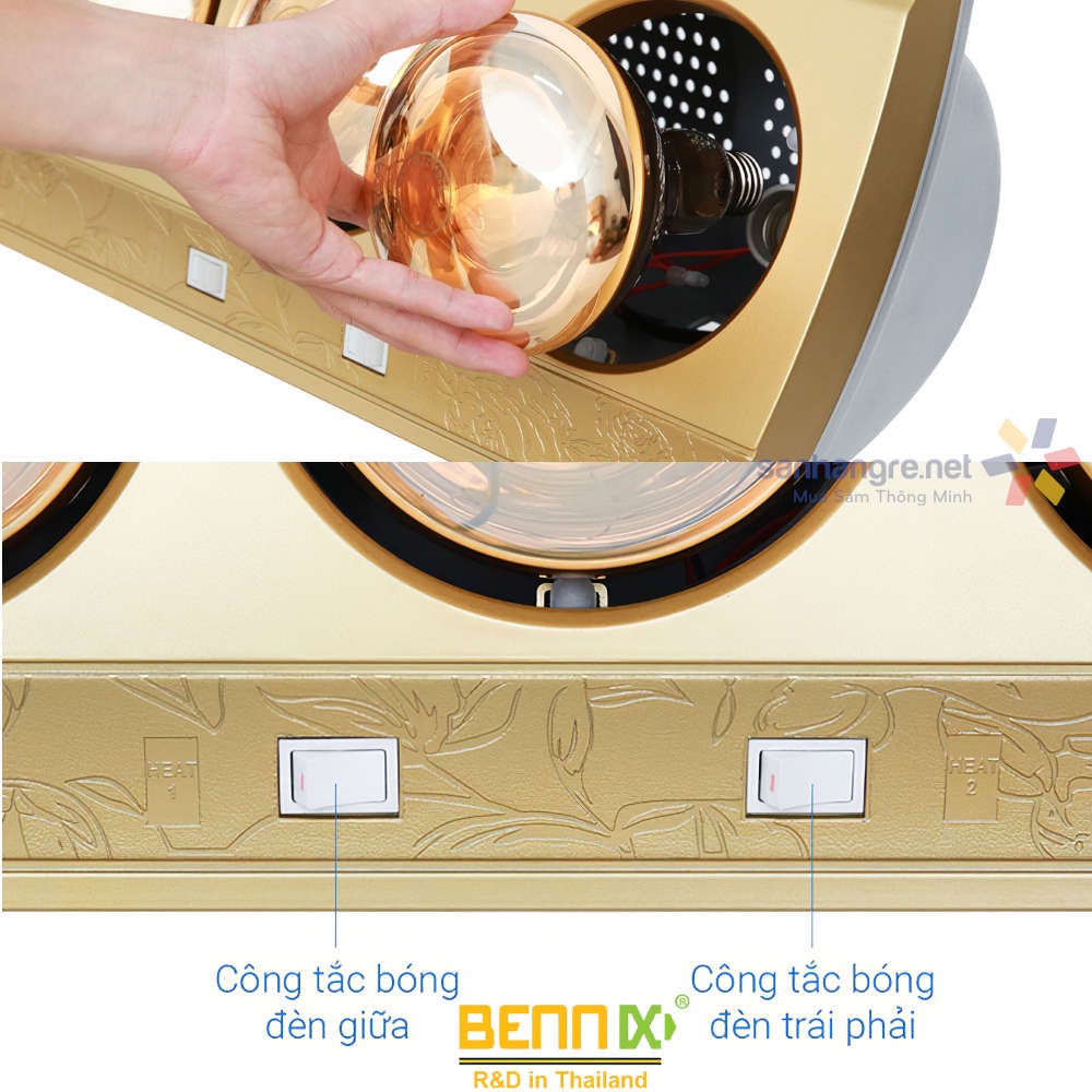 Đèn sưởi nhà tắm Bennix 3 bóng BN-3G - Hàng chính hãng