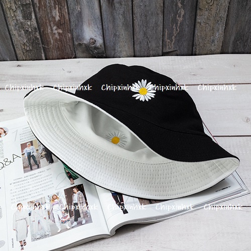 Phụ kiện thời trang cao cấp CHIPXINHXK - mũ bucket 2 mặt thêu hình hoa cúc xinh xắn