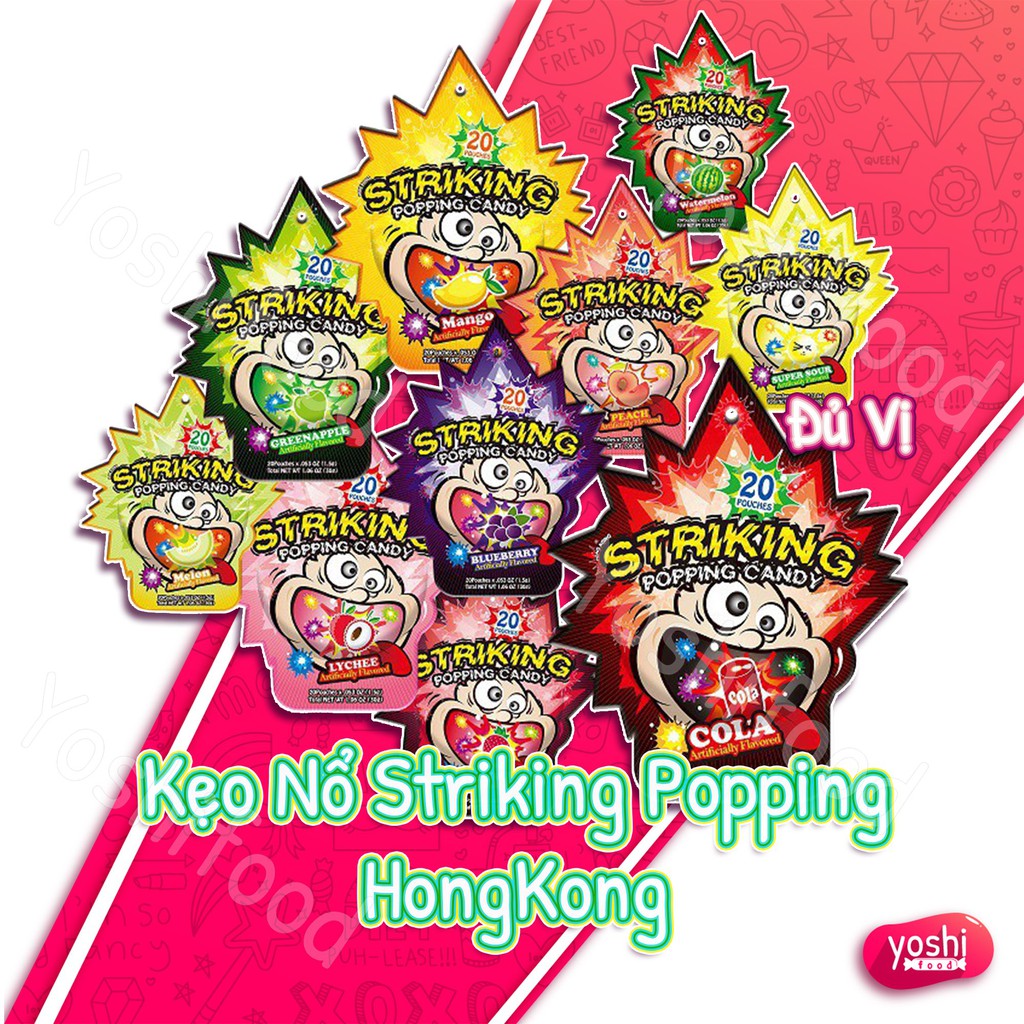 [10 Vị] Kẹo Nổ Vị Trái Cây Striking Popping Candy 30gr - Hong Kong