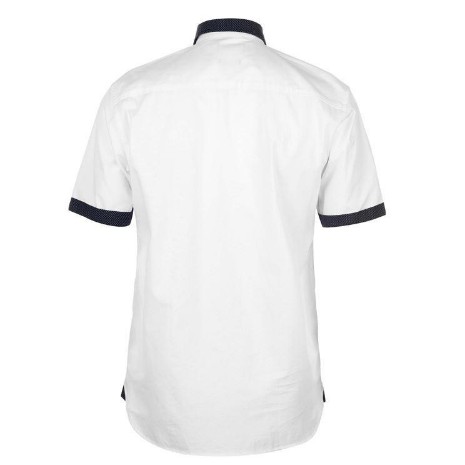 [100% Cotton - Sale] Áo sơ mi ngắn tay Pierre Cardin Fashion Short Sleeve Shirt Mens (White/Navy - Xách tay UK )