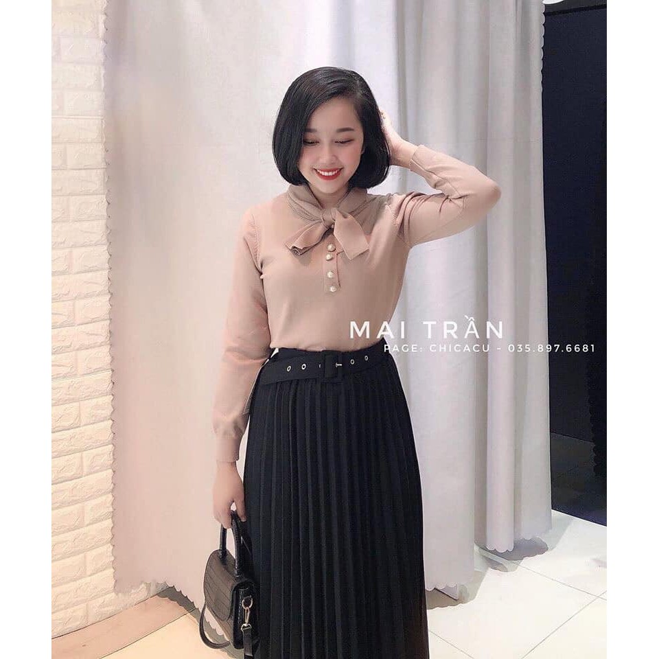 Áo len 2 cổ Nơ Xỏ cúc ngọc mã 771 (kèm ảnh thật,video) | BigBuy360 - bigbuy360.vn