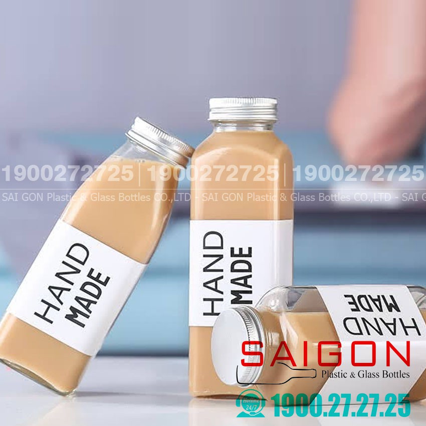 Chai Thủy Tinh Vuông nước Ép Nắp Nhôm 350ml | 500ml