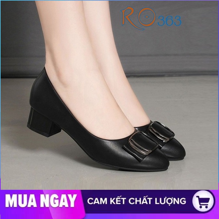 Giày cao gót nữ đẹp bít mũi 4cm hàng hiệu rosata màu đen kem ro363