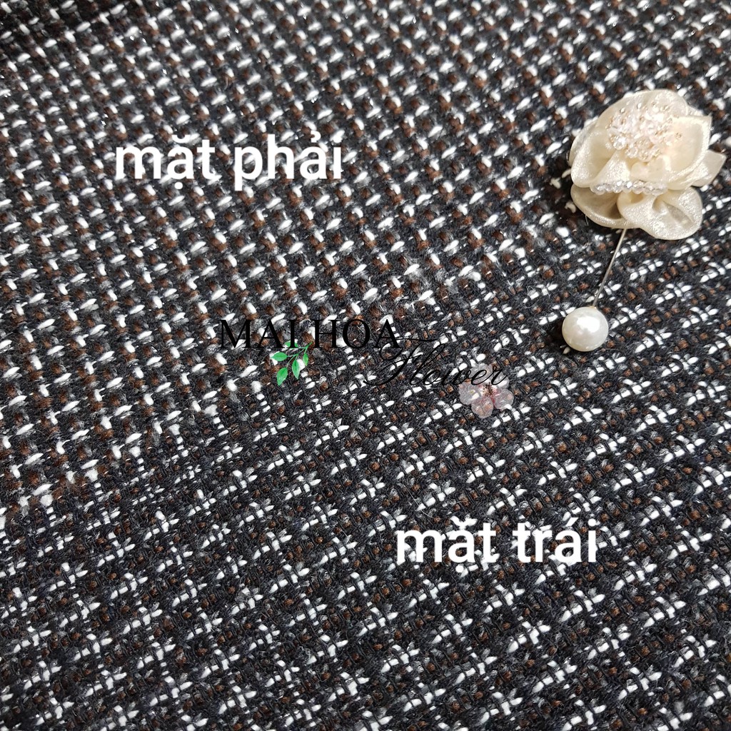 Vải dạ tweed kẻ nâu vải may áo vest nữ Hàn Quốc cao cấp, Maihoaflower
