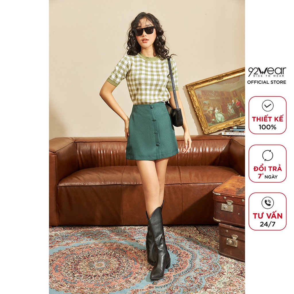 Áo len nữ ngắn tay cổ tròn 92WEAR, phong cách Hàn Quốc trẻ trung, họa tiết caro cá tính  ALA0056 | BigBuy360 - bigbuy360.vn