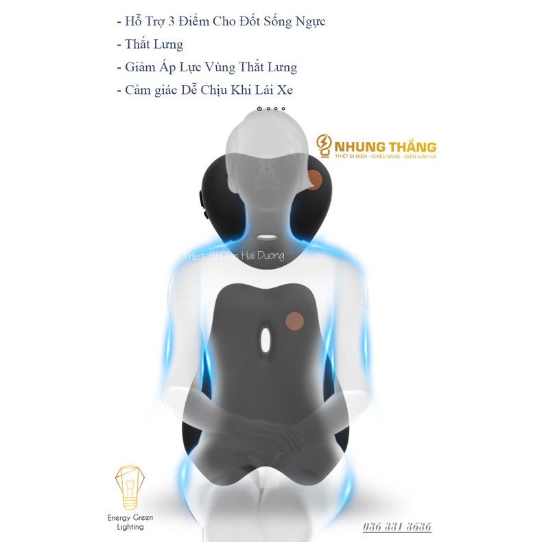 Gối Tựa Đầu,Tựa Lưng Trên Ô tô - Chế Độ Massage - Chống Đau Mỏi Cổ , Lưng ,Vai ,Gáy - Cảm Giác Dễ Chịu Khi Lái Xe