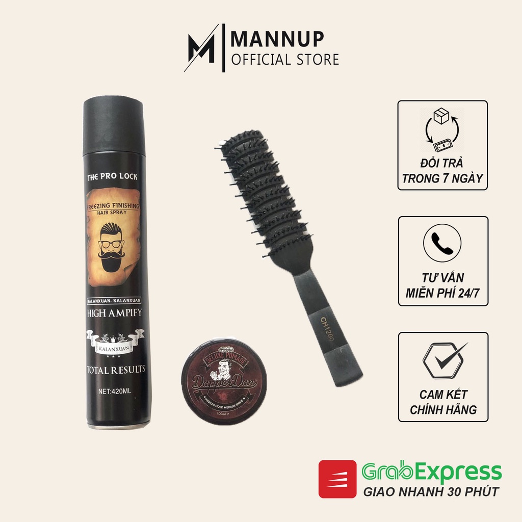 Combo Xịt Tóc The Pro Lock + Sáp Vuốt Tóc Dapperdan + Lược Tạo Kiểu Tóc Chaoba CH1200 - Hàng Chính Hãng
