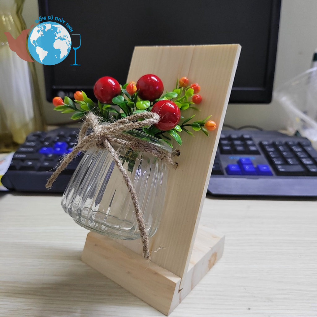 Lọ hoa trang trí kèm khung gỗ có dây treo tường đã gắn sẵn như hình