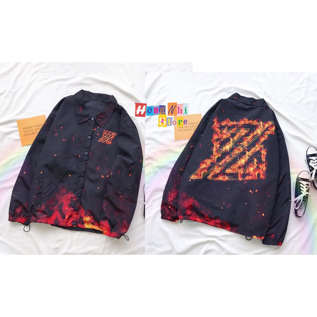 Áo Khoác Dù 3D Lửa Z Nút Bóp Dáng Rộng Unisex - Khoác Dù In Hình Nút Gài Dây Rút Dáng Dài - MM